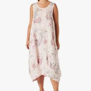 Colette Italy 100% Linen Lagenlook Pastel Rose Pockets Sleeveless Maxi Dress